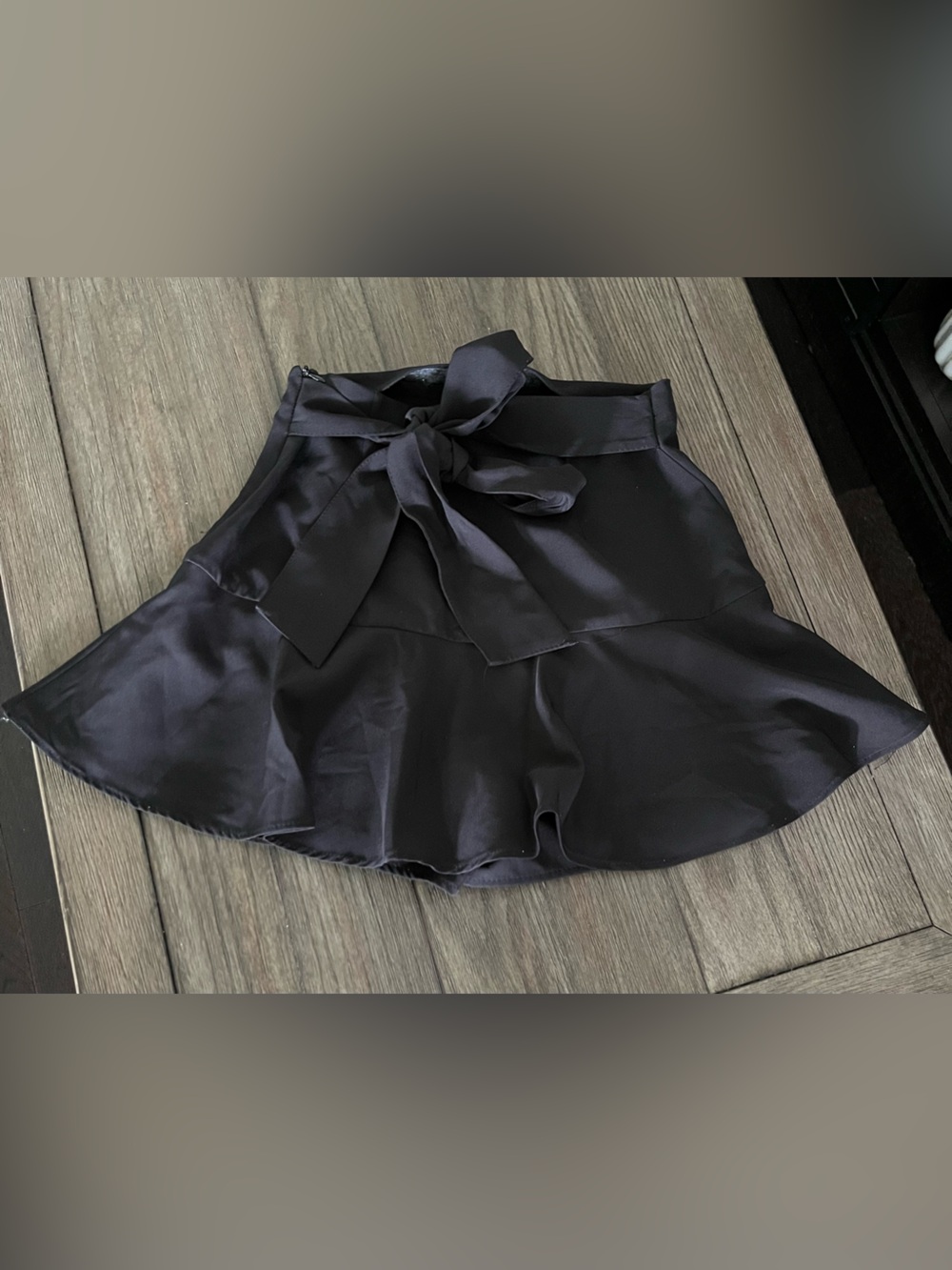 Zara Black Satin Skort with Waist Tie Size Small